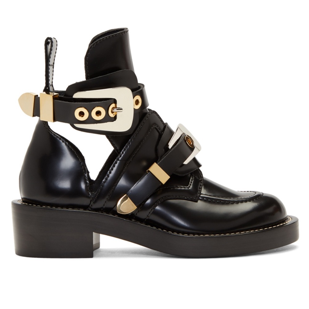 Balenciaga Black Leather Buckle Boot